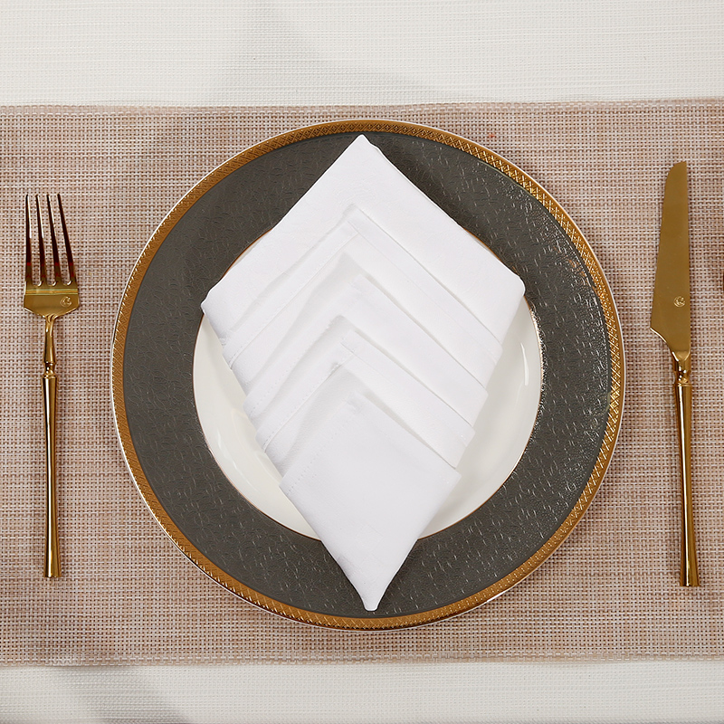 Plain white rose cloth napkin with dark print