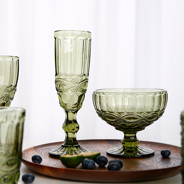 Vintage green crystal cup set