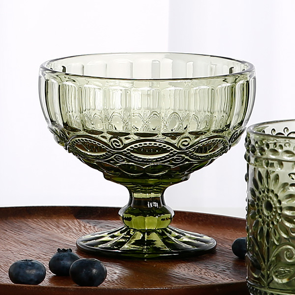 Vintage green crystal cup set